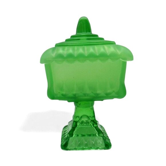 Green Glass Covered Square Pedestal CANDY DISH Vintage - Picture 4 of 10